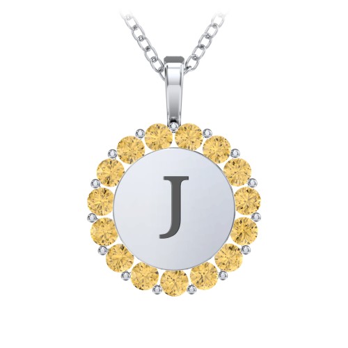 Initial Halo Disc Necklace with Gemstones