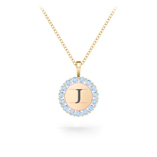 Initial Halo Disc Necklace with Gemstones – 18K Gold Plated Silver with Blue Topaz