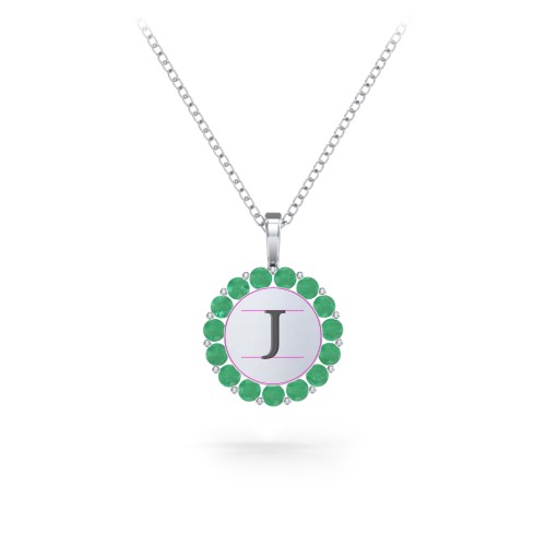 Initial Halo Disc Necklace with Gemstones – Sterling Silver with Emerald