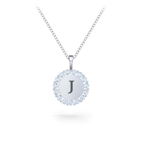 Initial Halo Disc Necklace with Gemstones – Sterling Silver with Aquamarine