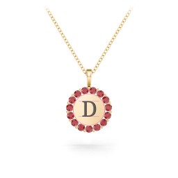 Initial Halo Disc Necklace with Gemstones in 18K Gold Plated Silver with Garnet