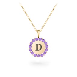 Initial Halo Disc Necklace with Gemstones in 18K Gold Plated Silver with Amethyst