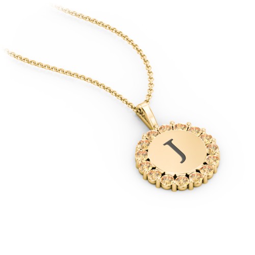 Initial Halo Disc Necklace with Gemstones – 18K Gold Plated Silver with Citrine