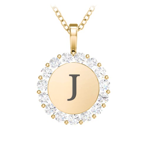 Initial Halo Disc Necklace with Gemstones – 18K Gold Plated Silver with Diamond