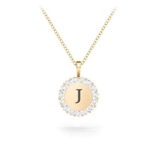 Initial Halo Disc Necklace with Gemstones – 18K Gold Plated Silver with Cubic Zirconia