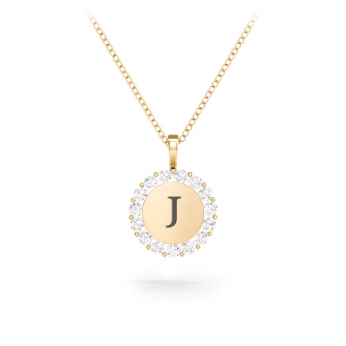 Initial Halo Disc Necklace with Gemstones – 18K Gold Plated Silver with Diamond