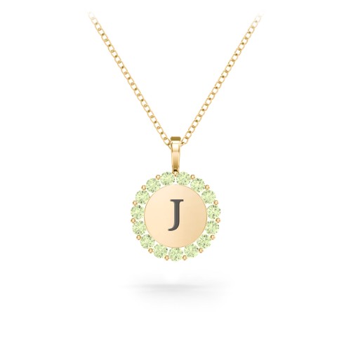 Initial Halo Disc Necklace with Gemstones – 18K Gold Plated Silver with Peridot