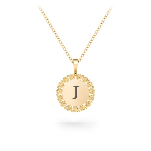 Initial Halo Disc Necklace with Gemstones – 18K Gold Plated Silver with Citrine