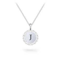 Initial Halo Disc Necklace with Gemstones – 10K Rose Gold with Cubic Zirconia