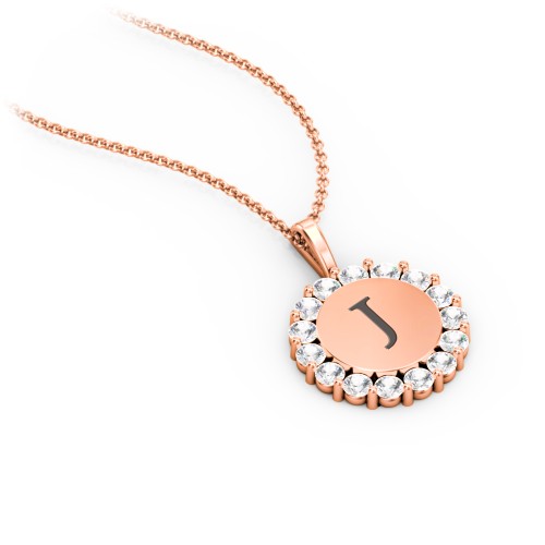 Initial Halo Disc Necklace with Gemstones – 10K Rose Gold with Cubic Zirconia