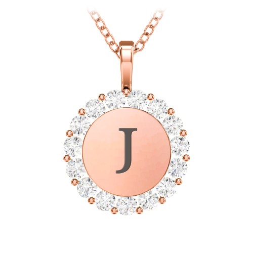 Initial Halo Disc Necklace with Gemstones – 10K Rose Gold with Cubic Zirconia