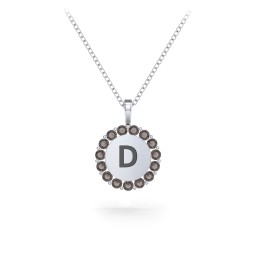 Initial Halo Disc Necklace with Gemstones in 925 Sterling Silver with Smokey Quartz