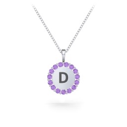 Initial Halo Disc Necklace with Gemstones in 925 Sterling Silver with Amethyst