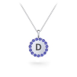 Initial Halo Disc Necklace with Gemstones in 925 Sterling Silver with Blue Sapphire
