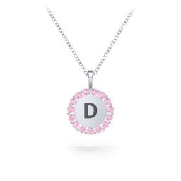 Initial Halo Disc Necklace with Gemstones in 925 Sterling Silver with Pink Tourmaline