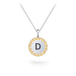 Initial Halo Disc Necklace with Gemstones in 925 Sterling Silver with Citrine