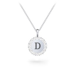 Initial Halo Disc Necklace with Gemstones in 925 Sterling Silver with Cubic Zirconia