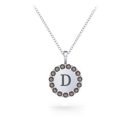 Initial Halo Disc Necklace with Gemstones in 925 Sterling Silver with Smokey Quartz