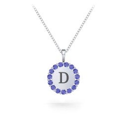 Initial Halo Disc Necklace with Gemstones in 925 Sterling Silver with Blue Sapphire