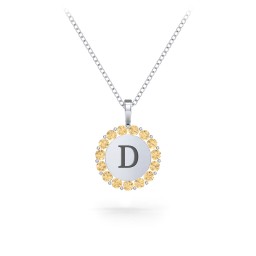 Initial Halo Disc Necklace with Gemstones in 925 Sterling Silver with Citrine