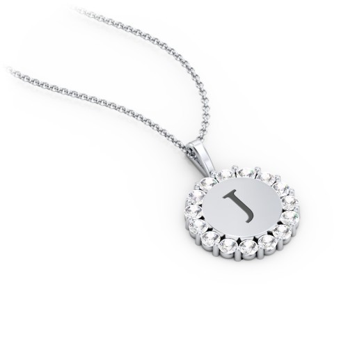 Initial Halo Disc Necklace with Gemstones – Sterling Silver with Cubic Zirconia