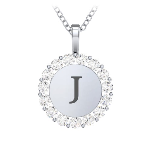 Initial Halo Disc Necklace with Gemstones – Sterling Silver with Cubic Zirconia