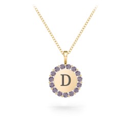 Initial Halo Disc Necklace with Gemstones in 10K Solid Yellow Gold with Alexandrite