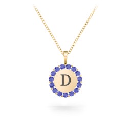 Initial Halo Disc Necklace with Gemstones in 10K Solid Yellow Gold with Blue Sapphire