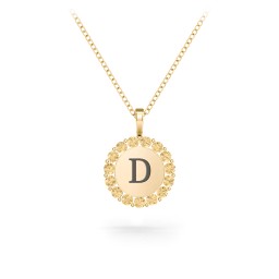 Initial Halo Disc Necklace with Gemstones in 10K Solid Yellow Gold with Citrine