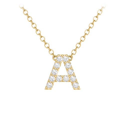 Pavé A Initial Necklace – 18K Gold Plated Silver with Diamond