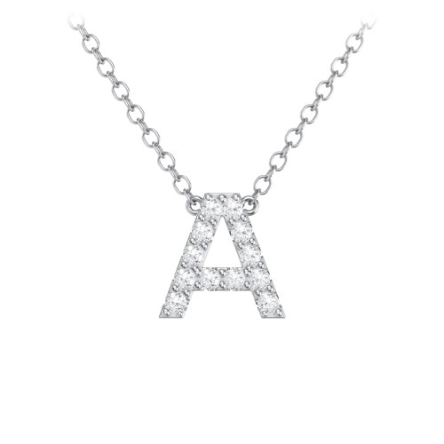 Pavé A Initial Necklace – Sterling Silver with White Premium Zirconia