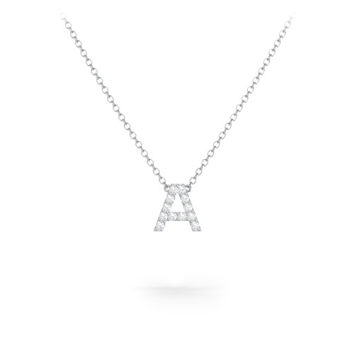 Pavé A Initial Necklace – Sterling Silver with White Premium Zirconia