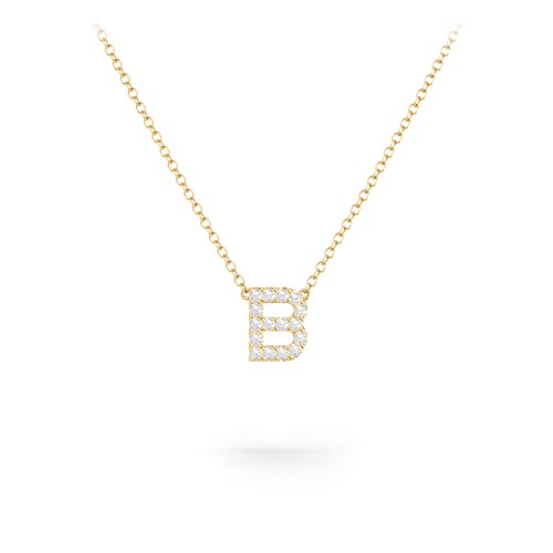Pavé B Initial Necklace – 18K Gold Plated Silver with Diamond