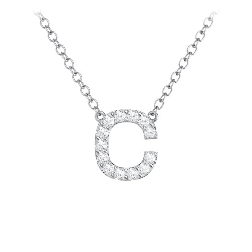 Pavé C Initial Necklace – Sterling Silver with White Premium Zirconia