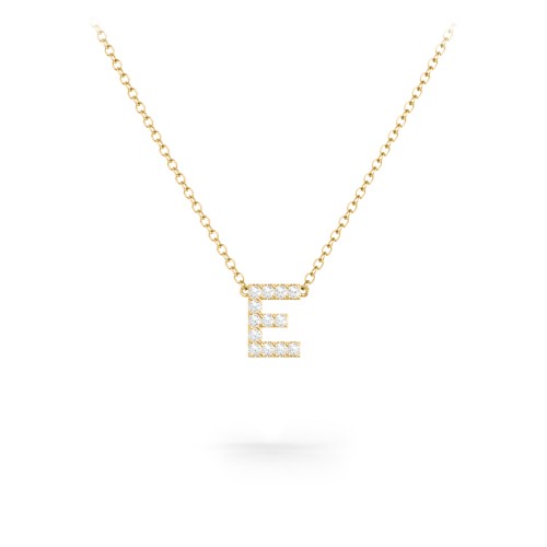 Pavé E Initial Necklace – 18K Gold Plated Silver with White Premium Zirconia