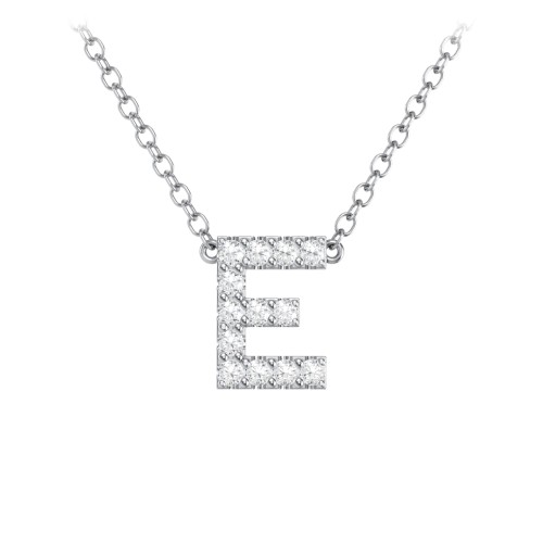 Pavé E Initial Necklace – Sterling Silver with White Premium Zirconia