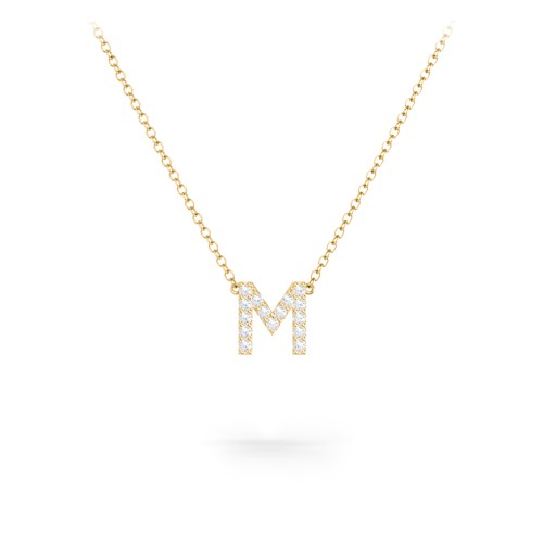 Pavé M Initial Necklace – 18K Gold Plated Silver with White Premium Zirconia