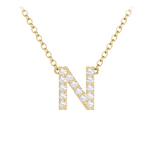 Pavé N Initial Necklace – 18K Gold Plated Silver with White Premium Zirconia