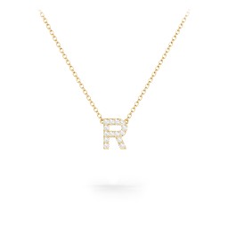 Pavé R Initial Necklace in 18K Gold Plated Silver with White Premium Zirconia