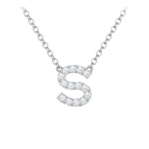 Pavé S Initial Necklace – Sterling Silver with White Premium Zirconia