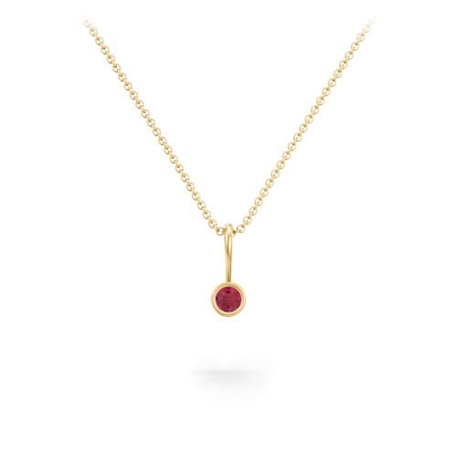 Bezel Set Birthstone Necklace – 18K Gold Plated Silver with Ruby