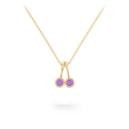 Multi Bezel Set Birthstone Necklace - 2 Stone in 18K Gold Plated Silver with Amethyst, Red Premium Zirconia, Fancy Pink Premium Zirconia, Citrine, and Peridot