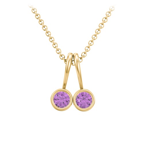 Multi Bezel Set Birthstone Necklace - 2 Stone – 18K Gold Plated Silver with Amethyst