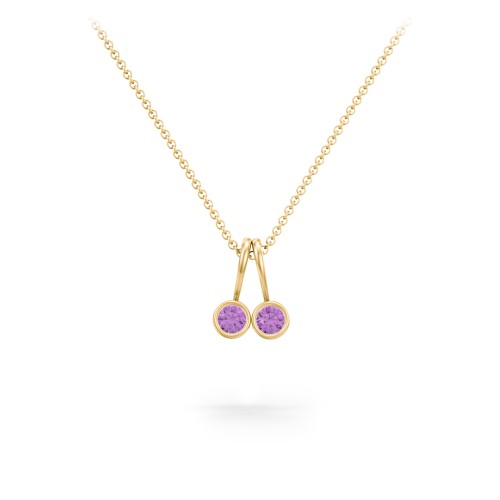 Multi Bezel Set Birthstone Necklace - 2 Stone – 18K Gold Plated Silver with Amethyst