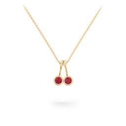 Multi Bezel Set Birthstone Necklace - 2 Stone in 18K Gold Plated Silver with Ruby, Red Premium Zirconia, Fancy Pink Premium Zirconia, Citrine, and Peridot