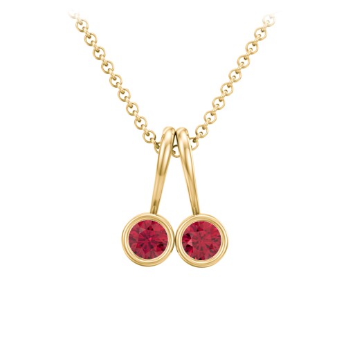 Multi Bezel Set Birthstone Necklace - 2 Stone – 18K Gold Plated Silver with Ruby