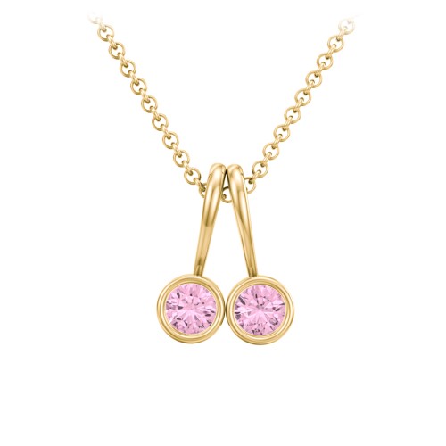 Multi Bezel Set Birthstone Necklace - 2 Stone – 18K Gold Plated Silver with Pink Tourmaline