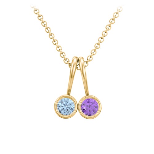 Multi Bezel Set Birthstone Necklace - 2 Stone – 18K Gold Plated Silver with Blue Topaz and Amethyst