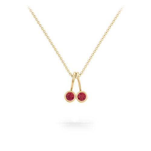Multi Bezel Set Birthstone Necklace - 2 Stone – 18K Gold Plated Silver with Ruby