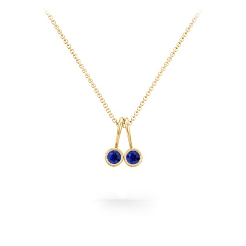 Multi Bezel Set Birthstone Necklace - 2 Stone – 18K Gold Plated Silver with Blue Sapphire